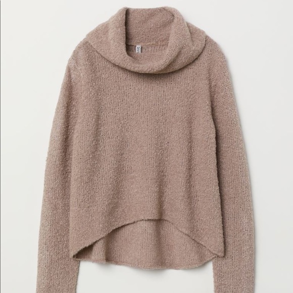 H&M Divided Bouclé Turtleneck Sweater Cowl-neck in Light Taupe - Picture 1 of 8
